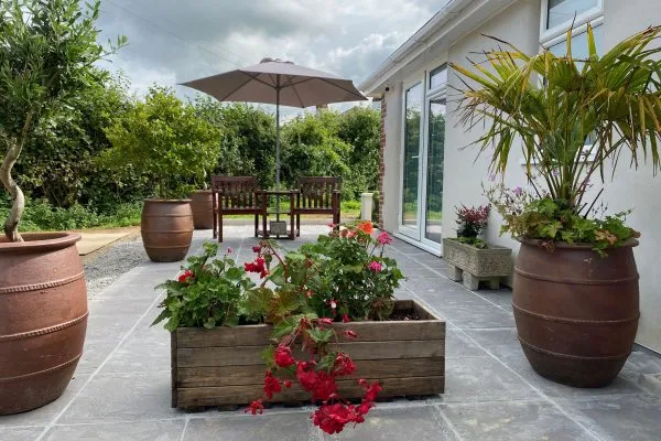 The patio at Toppesfield House