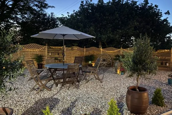 Seating area in the garden at Toppesfield